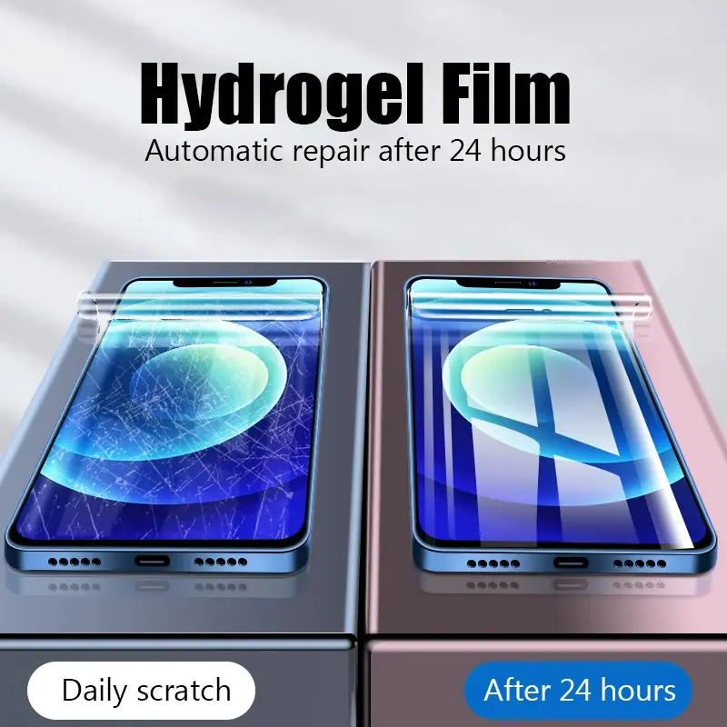 4 buah Film hidrogel lembut untuk iPhone 15 13 12 14 11 Pro Max pelindung layar TPU silikon untuk iPhone 11 14 15 XS XR X 7 8 15 Plus