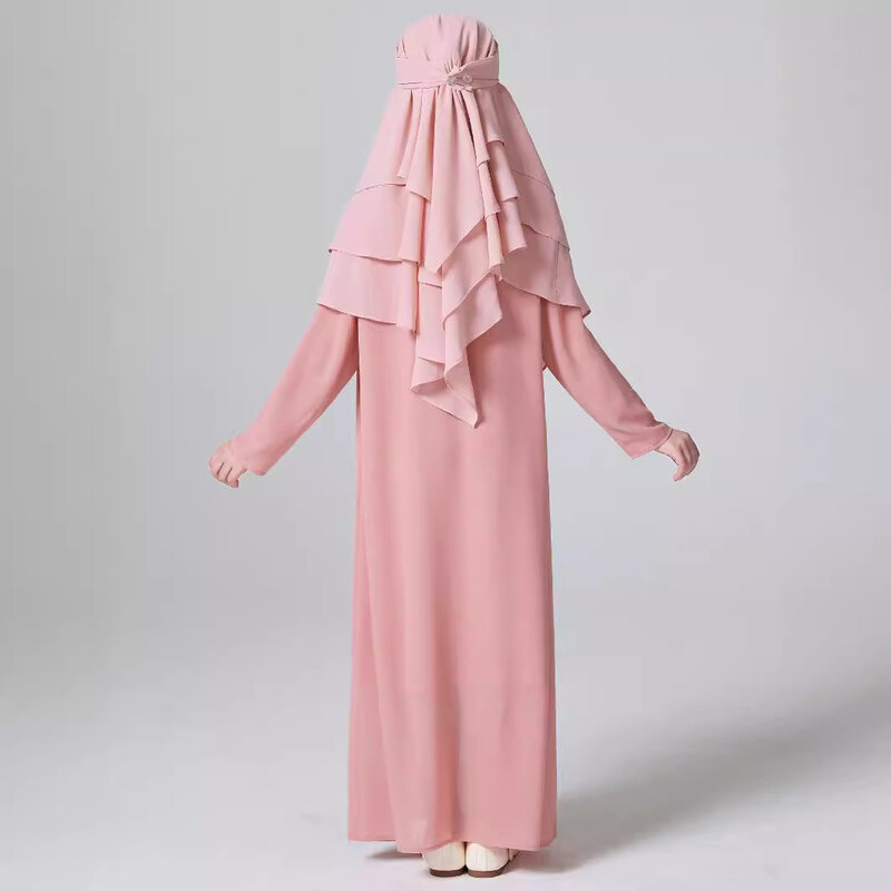 Muslism Рамадан дети химар девушки однотонный многослойный шифоновый хиджаб для ислама