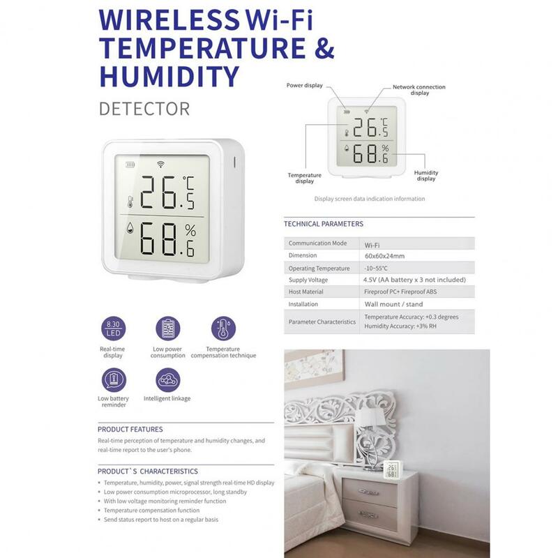 Smart WIFI Temperature And Humidity Sensor Indoor Hygrometer Thermometer With LCD Display Works With Alexa Google Home