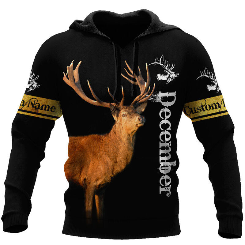 Deer Customize Name 3D All Over Printed Zip/Hoodies Sweatshirt Oversized Vintage Fall Long Sleeve Hoodie Men's Clothing