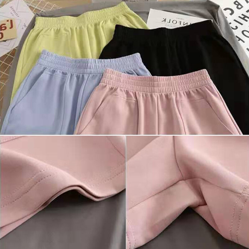 Women Summer High Elastic Shorts Casual Loose Straight Pants  High Waist A-word Sports Hot Pant For Lady Comfortable Homewear