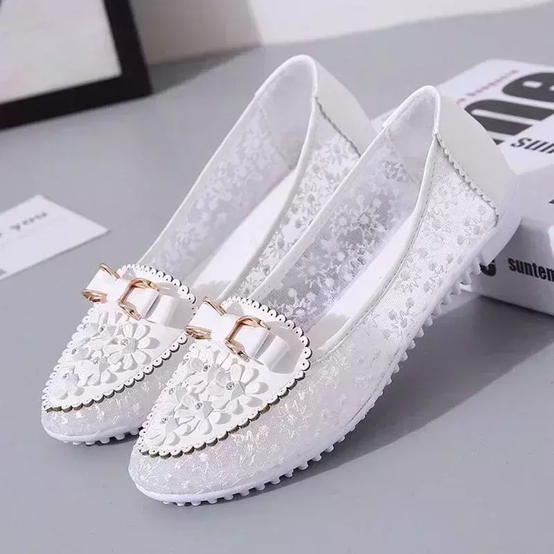 2024 Slip-on Women Summer Shoes Breathable Women's Flat Shoes Mesh Loafers Flat Appliques Bow Tie Soft Sole Comfortable Shoes