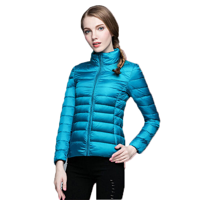 여성용 캐주얼 다운 코트, 초경량 얇은 스탠드 칼라, 90% 화이트 덕 다운 재킷, 따뜻한 휴대용 퍼퍼 코트, 2023 가을 겨울