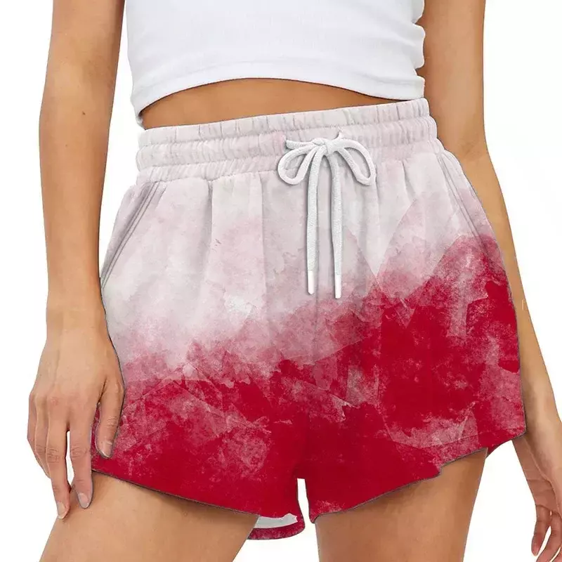 Mode Damen Sommer lässig elastisch lose Farbverlauf hohe Taille Kordel zug Shorts