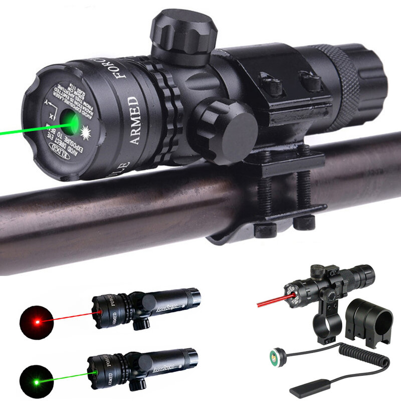 Tactical Hunting Red/Green Laser Dot Sight regolabile 532nm Red Laser Pointer fucile Gun Scope Rail Barrel pressostato Mount