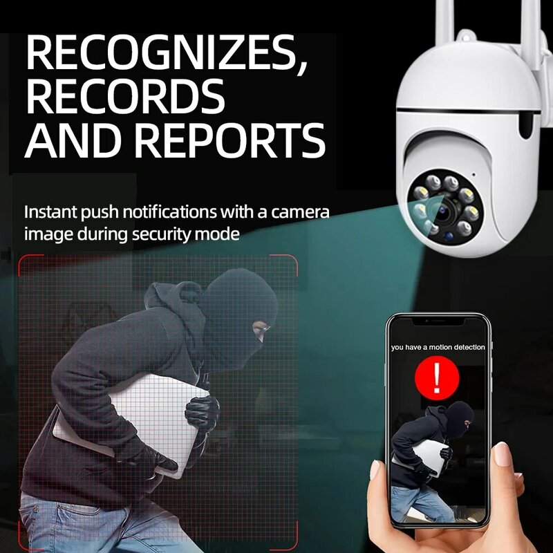 Câmera de Segurança Doméstica com 2 Antenas para Criança, Vigilância, PTZ, IR, Visão Nocturna, Detecção de Movimento, Wi-Fi, 1MP, 2.4G