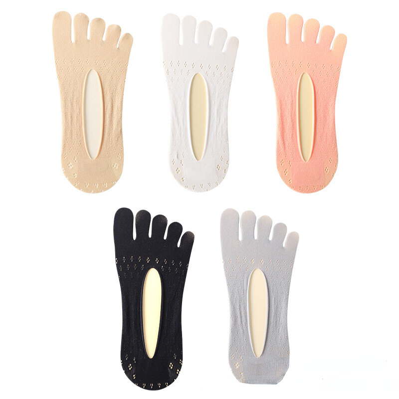 1/3/5pairs Women Five Toes Breathable Socks Velvet Ultrathin Five-finger Invisible Anti-skid Anti-friction Boat Sock Ankle Socks