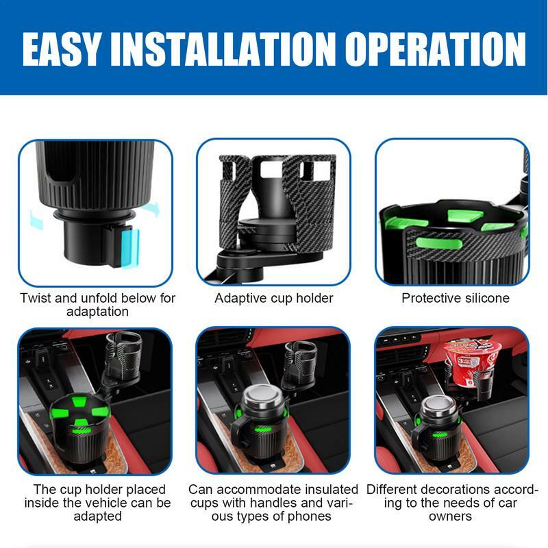 Car Cup Holder Expander Multi-Function 2 In 1 Drink Auto Holder Extender 360 Degree Rotatable Vehicle Storage Tool For SUVs