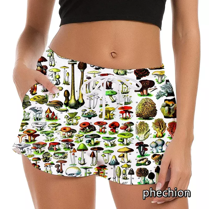 Phechion desportivo shorts agasalho feminino cogumelo 3d impressão casual colete e calções de moda duas peças verão combinando ternos f03