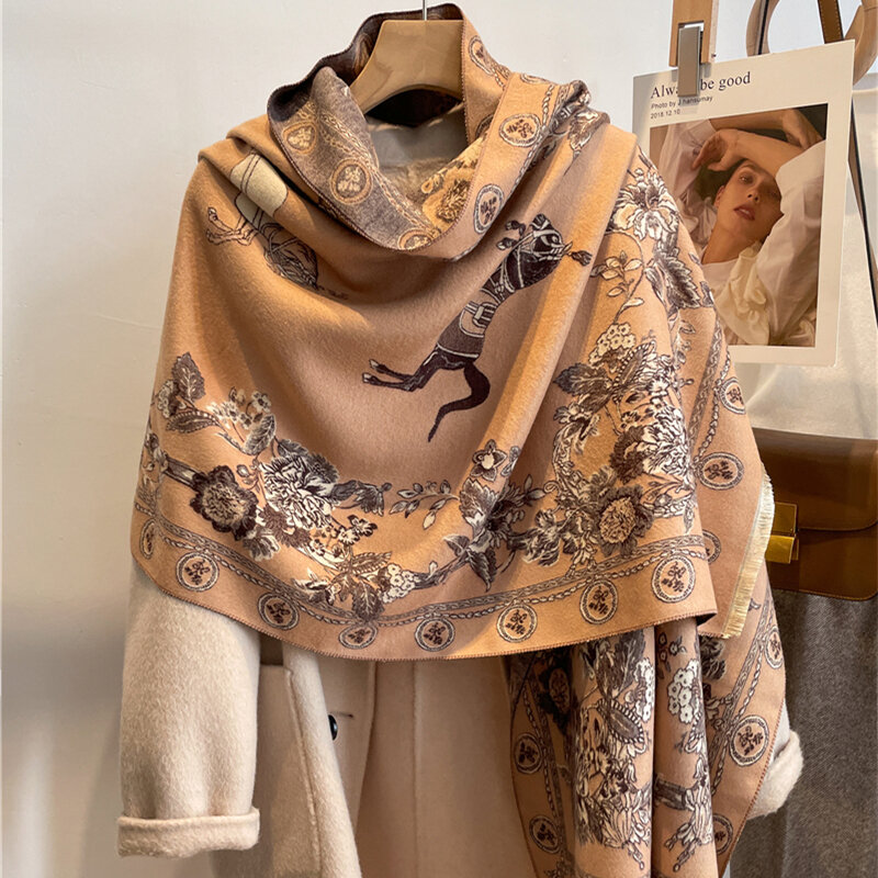 Дизайнерский шейный платок, шарф для женщин, модные зимние теплые кашемировые шарфы