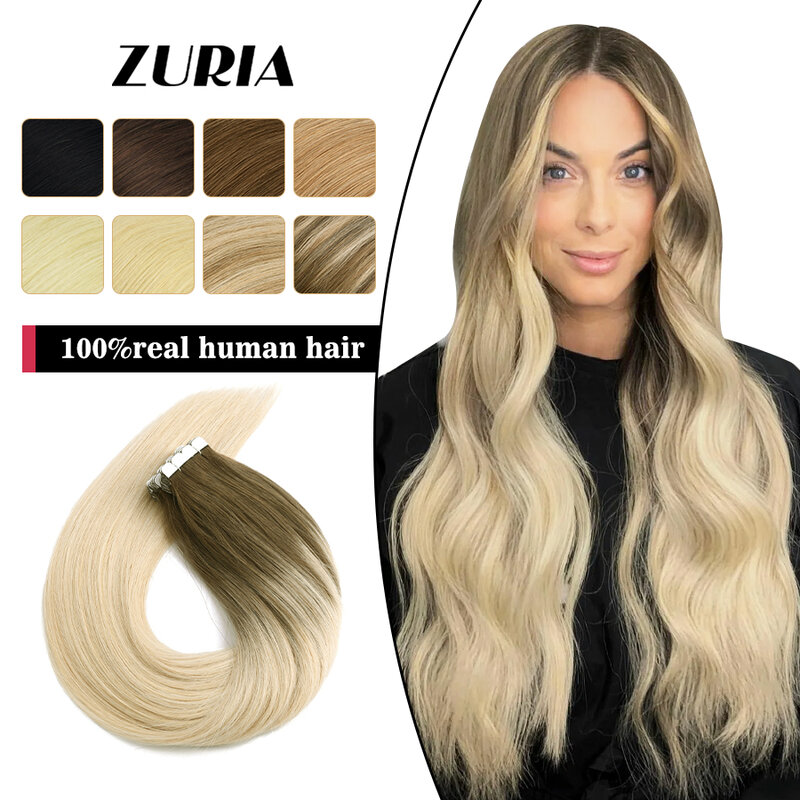 Миниатюрные накладные человеческие волосы Zuria, натуральные человеческие волосы, невидимые бесшовные накладные волосы, светлые накладные волосы