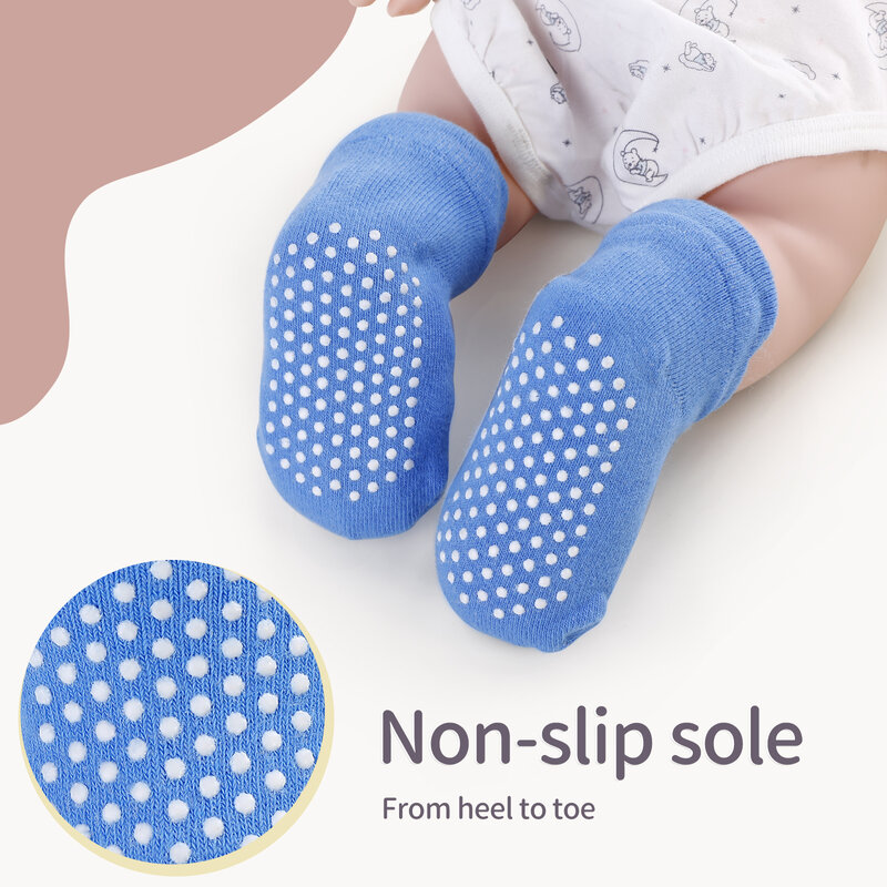 Calcetines tobilleros de algodón orgánico 100% para bebé, calcetín antideslizante con suelas, Unisex, 6 pares por lote