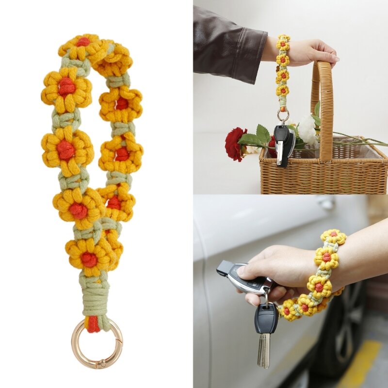Chaveiro pulseira feito à mão com forma de flor lindos chaveiros de tricô feitos à mão Dropship