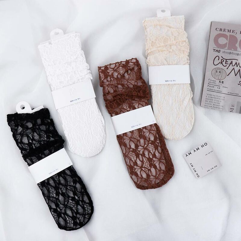 1Pair Retro Sexy Lace Mesh Socks Women Transparent Middle Tube Sock Female Breathable Ultra-Thin Princess Tulle Sock
