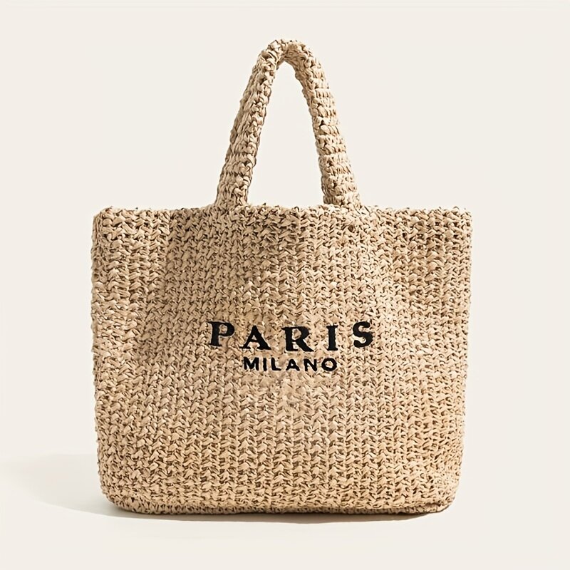 Casual Large Capacity Straw Tote Bag Designer Letters Women Handbags Handmade Woven Summer Beach Bag Big Shopper Purses 2024