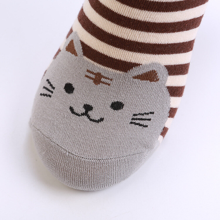 Носки средней длины из чистого хлопка, женские носки в полоску с милым котом для взрослых, женские носки средней длины с мультяшным принтом,