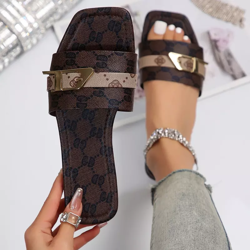 Najwyższej jakości luksusowy letnie klapki damskie sandały damskie w jednolitym kolorze z płaskim dnem antypoślizgowe modne pantofle designerskie sandały
