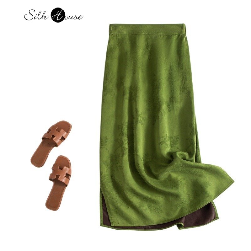 Jupe enveloppée de hanche mi-longue pour femme, fil de nuage parfumé, jacquard lourd, vert, polyvalent, été, nouveau, 45mm, 2024