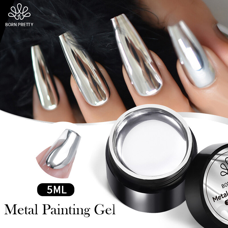 BORN PRETTY Super bright Metallic Painting Gel Polish 5ML Gold Silver Mirror Gel Nail Polish Flower Drawing Lines French Nails