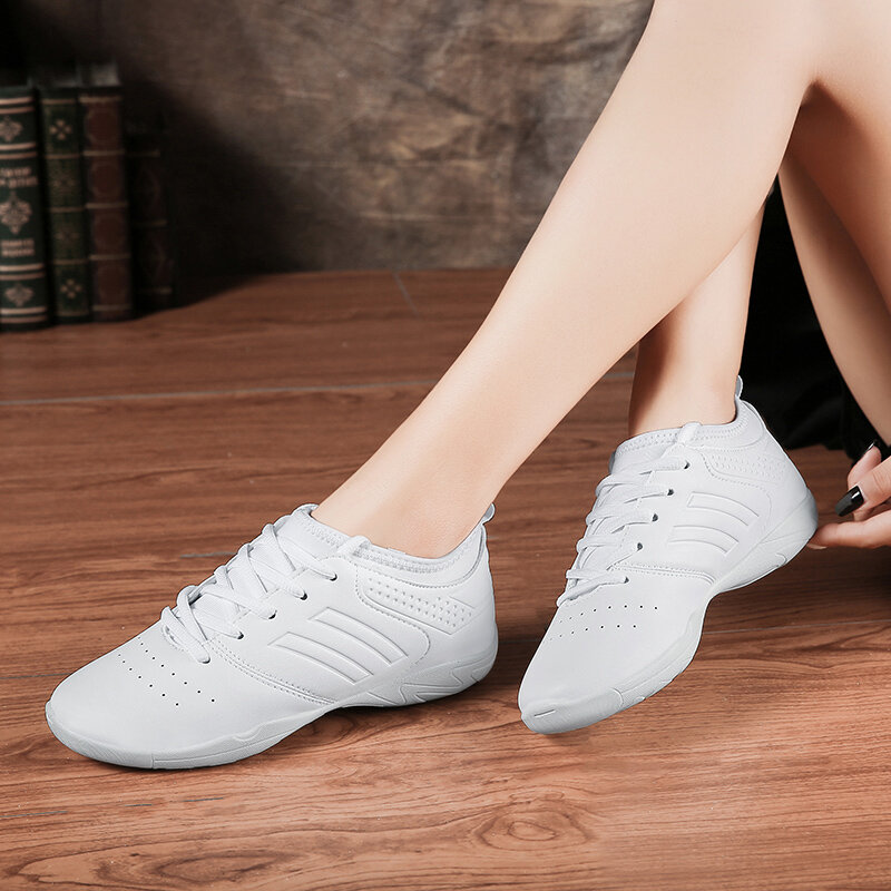 รองเท้าเต้นรำผู้หญิงน้ำหนักเบารองเท้ากีฬาการแข่งขันแอโรบิกยิมนาสติกรองเท้าฟิตเนสกีฬารองเท้าสีขาว Sepatu Kets Dansa