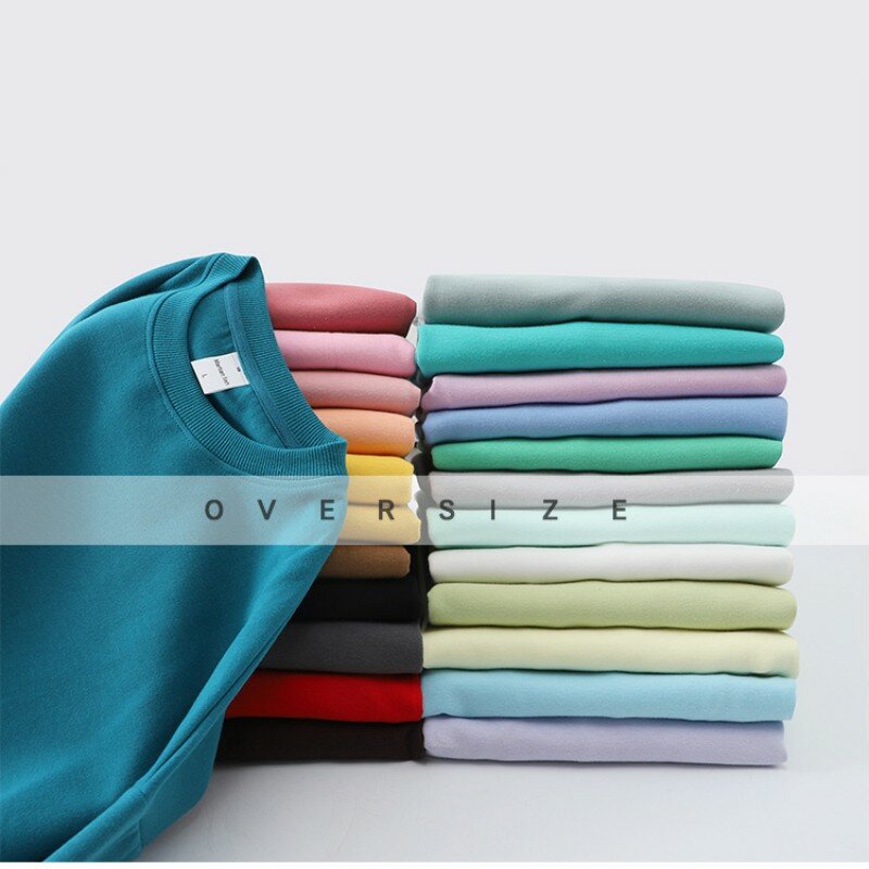 36 warna kualitas tinggi katun sehat warna solid leher bulat sweater bahu terbuka untuk pria dan wanita, kebesaran longgar bahu terbuka