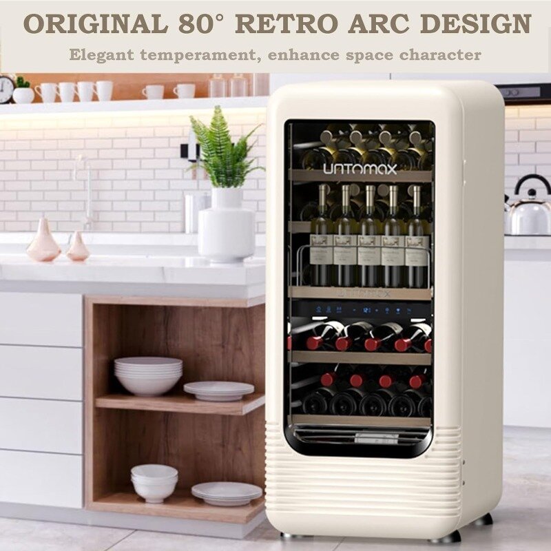 Refrigerador de armario de vino de doble zona con 56 botellas de vino, bodega independiente, memoria de temperatura, compresor silencioso