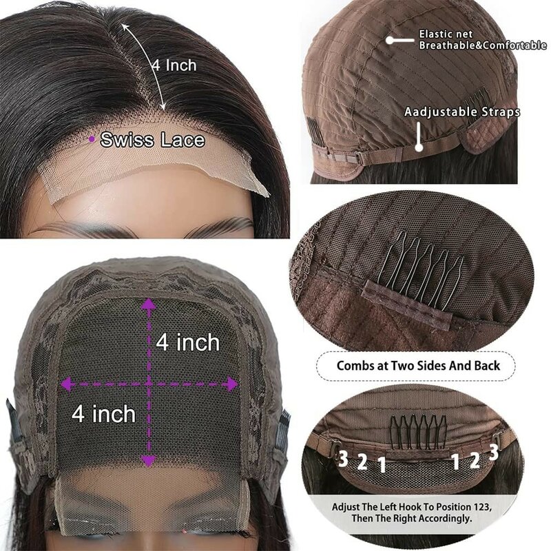 Peruka z prostymi bobami z przodu peruki z ludzkimi włosami dla czarnych kobiet HD przezroczysta peruka 4x4 wstępnie oskubane ludzkich włosów