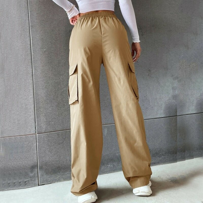 Pantalon cargo pour femme, grande taille, ceinture, taille haute, jambes larges, style décontracté, Techwear