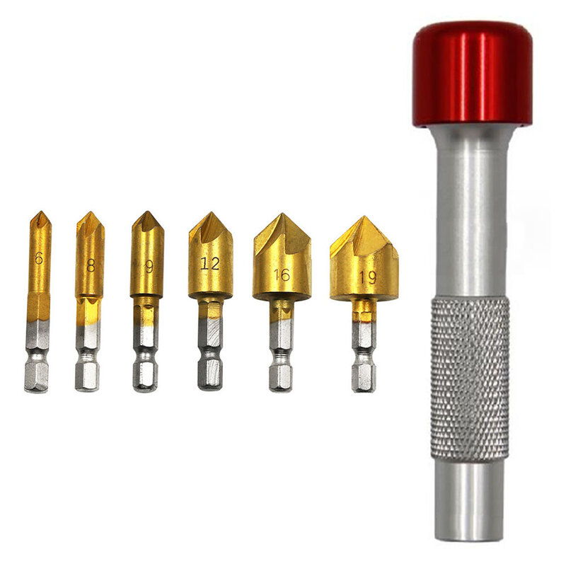 6pcs 6-19mm Flute Countersink Drill Bit With 180 Degrees Magnetic Rotate Screwdriver Handle Cutter Chamfer For Wood Metal Drill