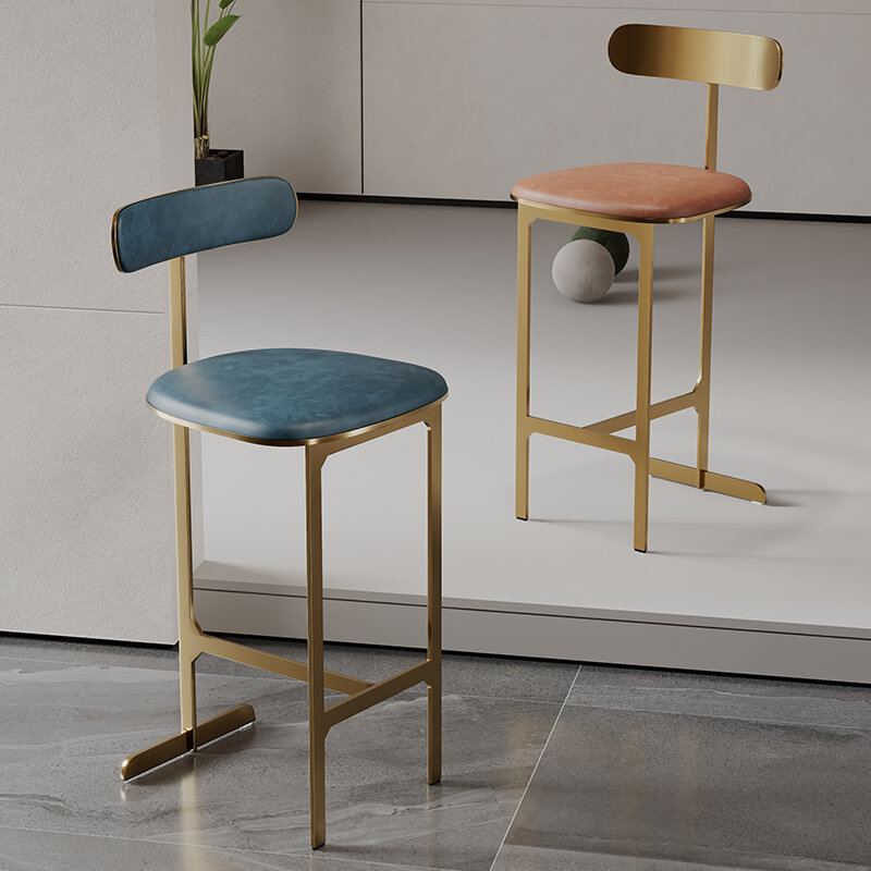 LK50BC-sillas doradas De cuero para Bar y oficina, taburetes De lujo para recepción De maquillaje, muebles De cafetería para restaurante