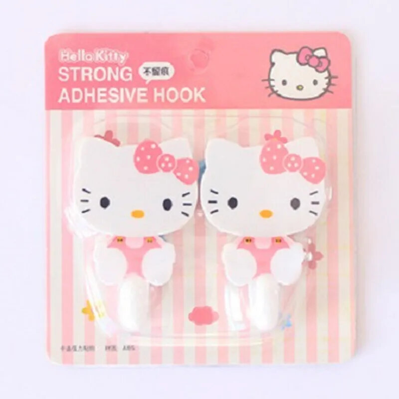 2 Stuks Set Hello Kitty Sanrio Sterke Zelfklevende Haken Sleutel Opberghanger Voor Keuken Badkamer Deur Muur Multifunctioneel