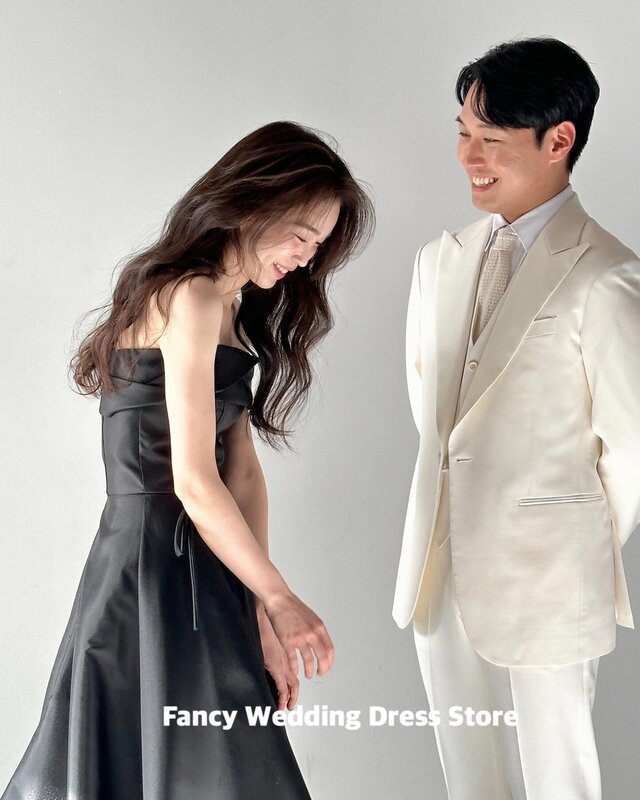 Необычное простое черное платье с открытыми плечами для свадебной вечеринки, корейское платье с коротким рукавом и одним открытым плечом для фотосессии, свадебное платье на заказ