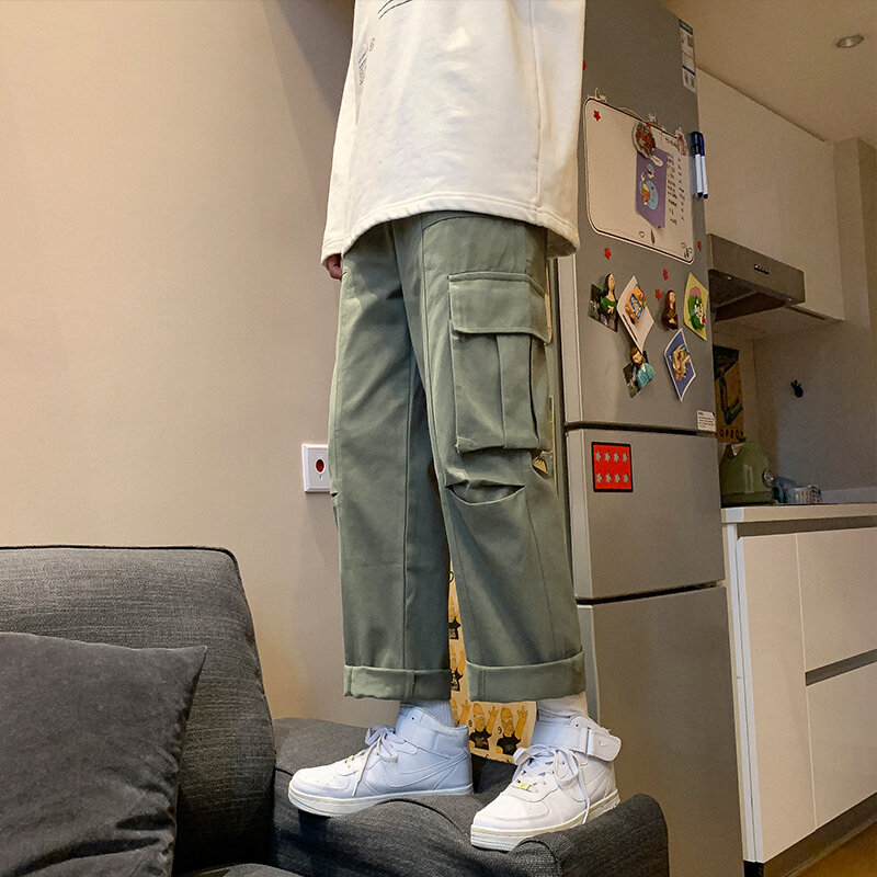 Pocket HipHop Baggy Black Oversize Men's Cargo Pants Japanese Streetwear Straight Trousers Male Vintage Loose Casual A42