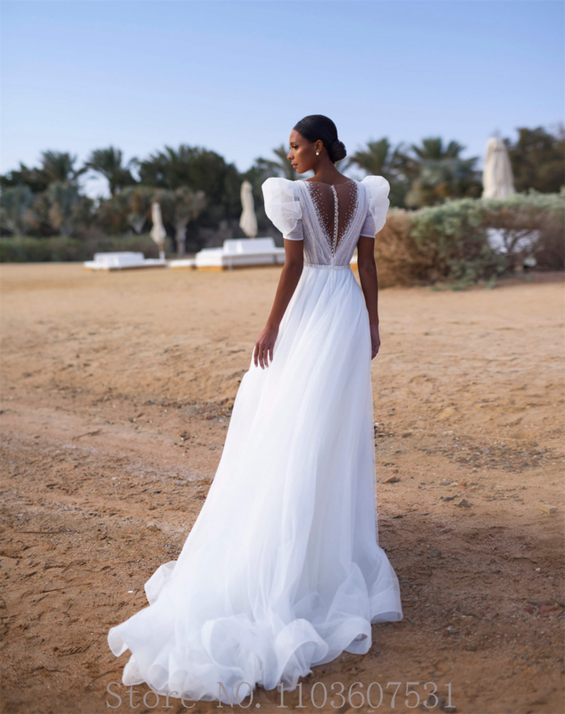 Платье Свадебное шифоновое с коротким рукавом, коротким рукавом и вырезом-лодочкой