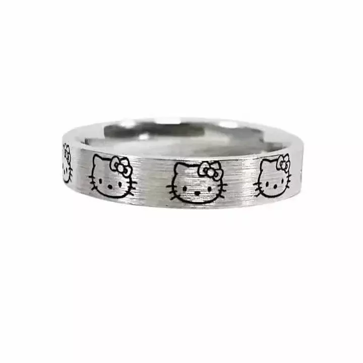 Kawaii HelloKittys Ring Melodys Kuromis Cartoon Character Couple Silver Ring Adjustable Sanrioed Anime Accessories Birthday Gift