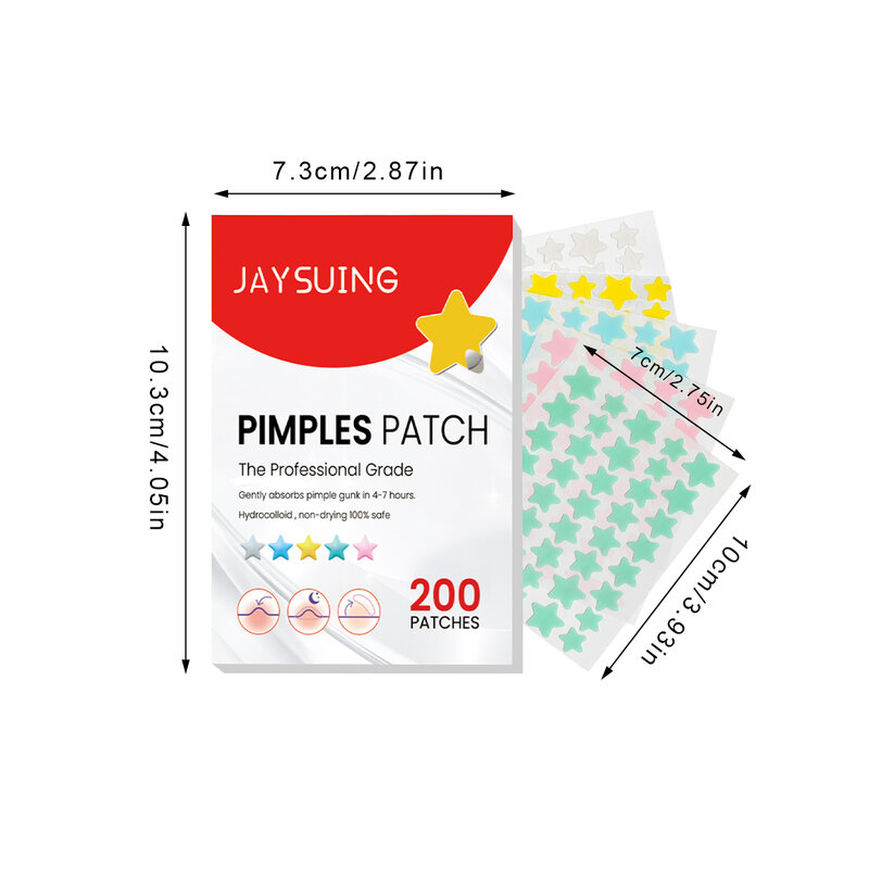 200 Patches Star Shape Pimple Patches Colorful Hydrocolloid Pimple Healing Sticker Cute Strong Absorption Zit Patches