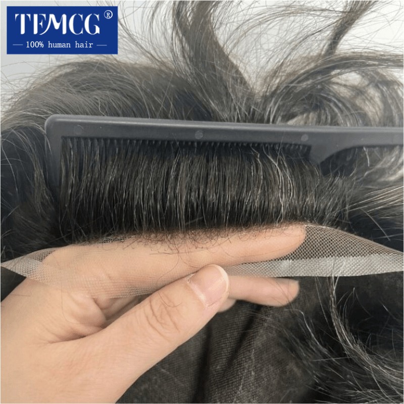 New Full Swiss Lace Men Toupee 100% capelli umani parrucca da uomo sistemi di ricambio confortevole parrucca da uomo con protesis capillare