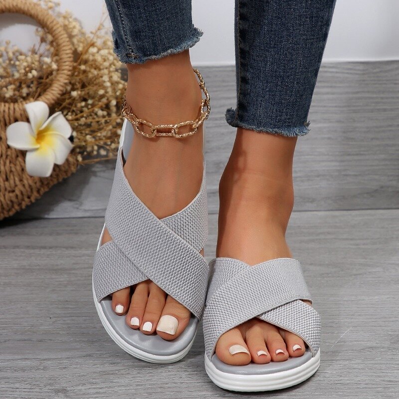 2024 New Summer Women's Fashion Solid Color Open Toe Sandals Outdoor Casual Beach Flip Flop Large Size 36-43zapatillas Mujer