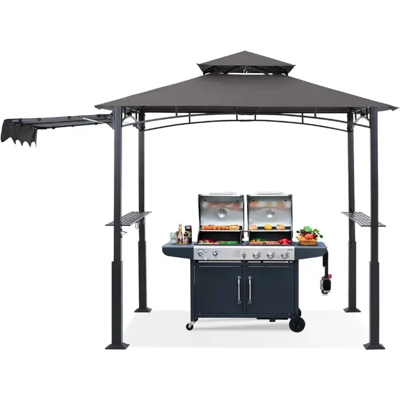 ABCCANOPY-Gazebo Grill ao ar livre com toldo extra, BBQ Canopy, Churrasco com luzes LED, cinza escuro, 5 'x 11'
