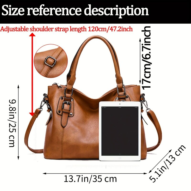 กระเป๋าโท้ทสำหรับผู้หญิงกระเป๋าหนัง PU นิ่มแบบย้อนยุคความจุเยอะกระเป๋าคาดลำตัวแบบลำลองมีหลายกระเป๋า