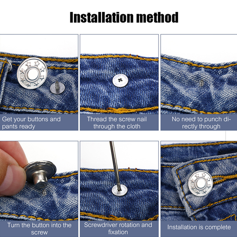 30 pçs snap prendedor botões de metal jeans cintura botões ajuste perfeito auto livre prego torção sem costura fivelas atacado