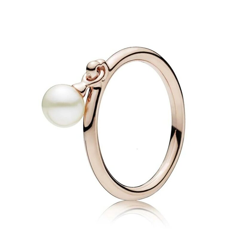 Autentyczny 925 Sterling srebrna róża złota wisząca perła moda pierścionek dla kobiet prezent DIY biżuteria