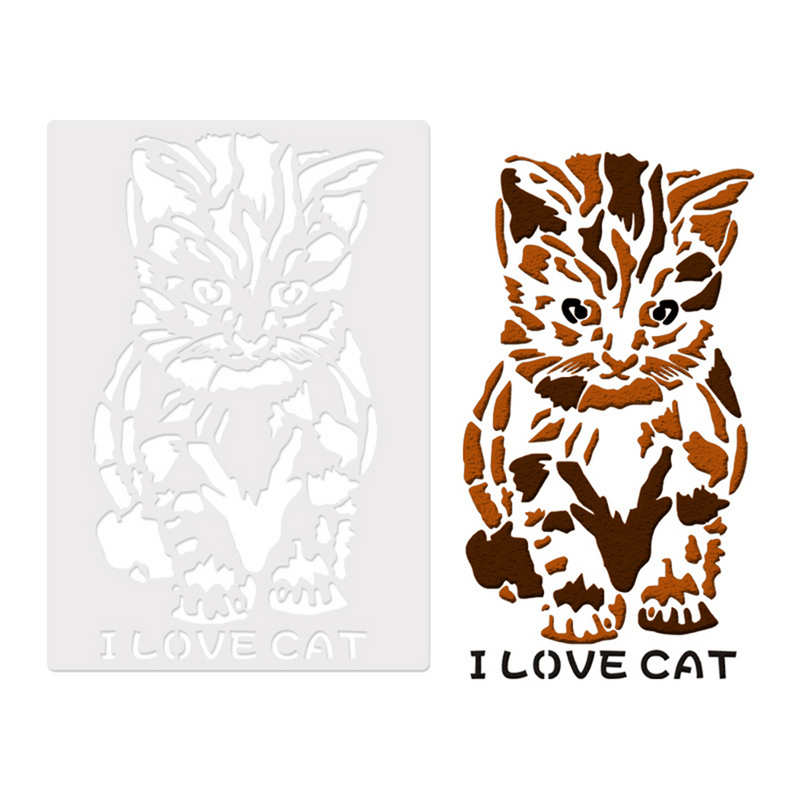 Plantillas de dibujo con patrón de gato blanco, bricolaje, plantillas de pintura con patrón de gato hueco para cuaderno, diario, álbum de recortes, álbum de fotos
