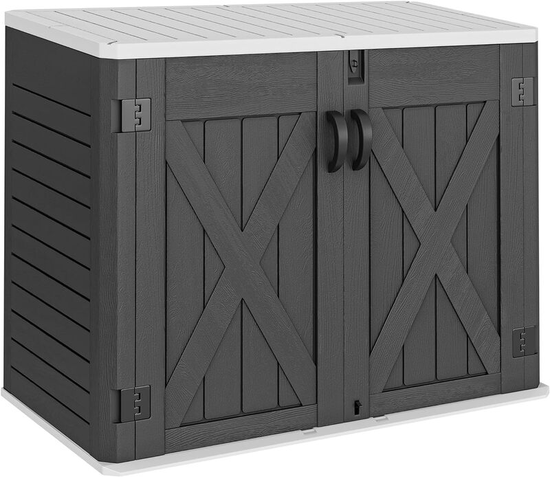 Outdoor Horizontal Storage Shed with X-Shaped Lockable Door, 35Cu Ft Weather Resistant Resin Tool Shed w/o Shelf, Ideal for Bike