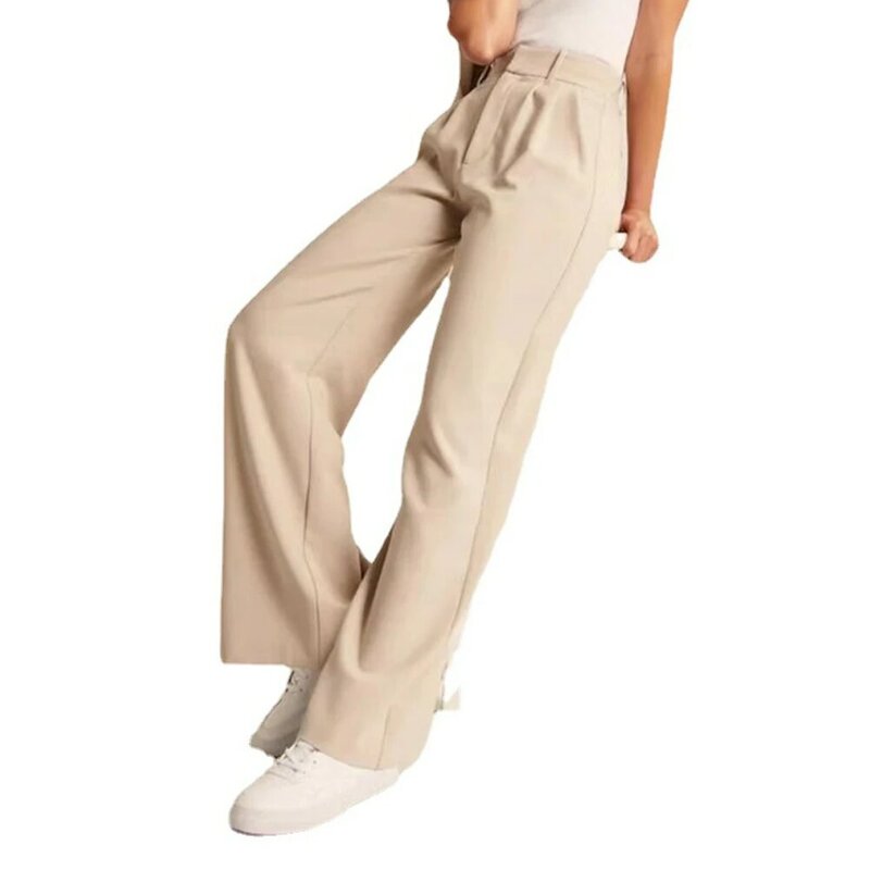 Pantalones de vestir de pierna ancha para mujer, ropa de trabajo con bolsillos laterales y cintura alta, disponible en varios tonos