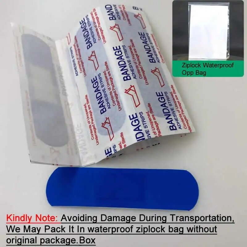Band-Aid médico impermeável azul, ferida elástica detectável, fita adesiva de gesso, primeiros socorros, hotel, restaurante, chef, 100pcs
