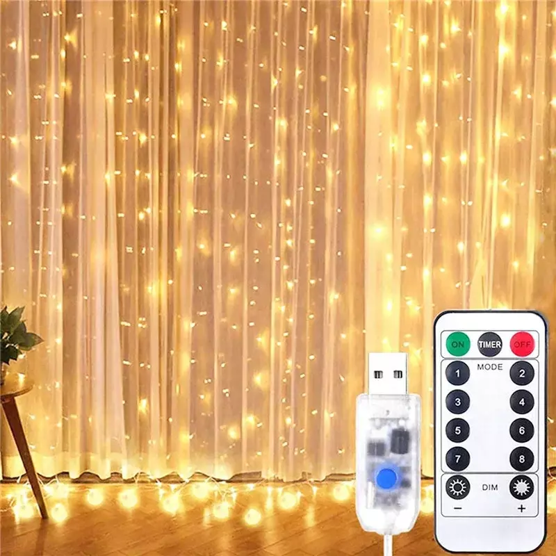 Cortina de luces LED con Control remoto, guirnalda de hadas para decoración navideña, dormitorio, hogar al aire libre, 3m