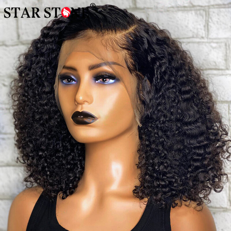 Peluca de cabello humano rizado para mujeres negras, postizo de encaje Frontal 13x4, 4x4, con cierre, 180 de densidad