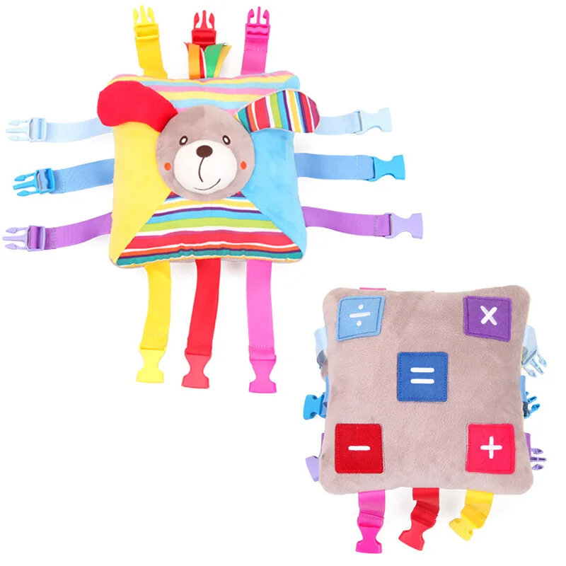 기본 생활 기술 훈련 버튼 아기 비지 보드 장난감, 유아 감각 버클 베개 활동 장난감, 어린이 교육 선물