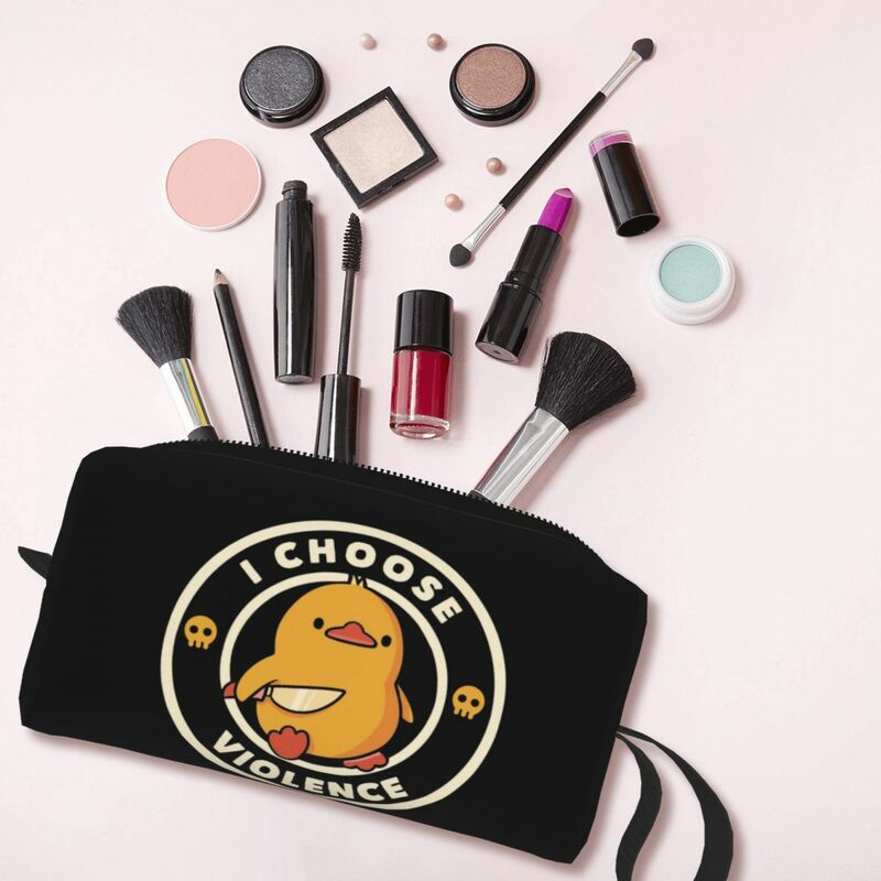 I Choose Violence Funny Duck Makeup Bags Women Cosmetic Bag Trendy Travel Pouch for Purse Storage